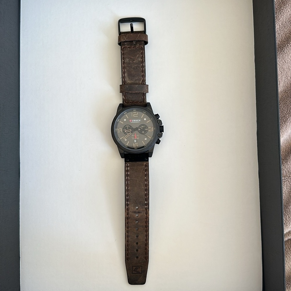 Curren Black and Brown Chronograph Wristwatch Calendar Hour Minute Watch - Picture 3 of 11